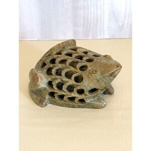 Hand Carved Soapstone Frog Figurine Openwork Sculpture Vintage Stone Animal EUC